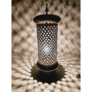 Vintage Made In India Ornate Engraved Silver Plate Footed Lantern Lamp 13" Tall